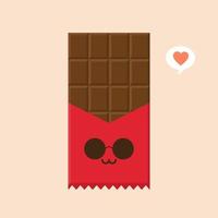 schattig en kawaii chocoladereep karakter icoon. vlakke afbeelding van chocoladereep vector pictogram voor webdesign. chocolade emoticonor emoji