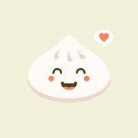 chinees dim sum schattig kawaii vectorkarakter. Aziatische traditionele schotel met lachend gezicht. oosterse keuken. knoedels met kruiden. grappige emoji, emoticon. geïsoleerde cartoon kleur illustratie vector