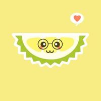 grappig en kawaii durian fruit. schattig durian karakter met gezichtsuitdrukking en emoji. vectorillustratie. gebruik voor kaart, poster, banner, webdesign en print op t-shirt. gemakkelijk te bewerken. vector