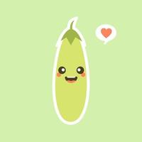 schattig en kawaii aubergine karakter. vectorillustratie van aubergine. geïsoleerd object op een gekleurde achtergrond. vegetarisme, veganist, mascotte, gezonde voeding, biologische groenten. voor restaurant, culinair vector