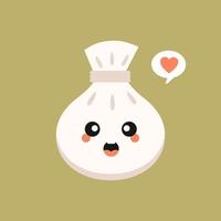 chinese dim sum schattige kawaii vectorkarakters. Aziatische schotel met lachend gezicht. oosterse traditionele keuken. knoedel met kruiden. grappige emoji, emoticon. geïsoleerde cartoon kleur illustratie vector