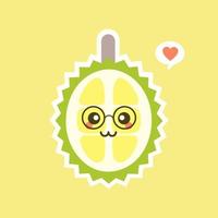 grappig en kawaii durian fruit. schattig durian karakter met gezichtsuitdrukking en emoji. vectorillustratie. gebruik voor kaart, poster, banner, webdesign en print op t-shirt. gemakkelijk te bewerken. vector