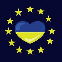 vlag van oekraïne in de vorm van een hart op de achtergrond van de europese unie flag.ukraine en eu concept.vector cartoon afbeelding vector