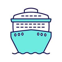 cruiseschip in vooraanzicht kleurpictogram. oceaanstomer. boot, cruiseschip, veerboot. watertransport. zomer reis. geïsoleerde vectorillustratie vector