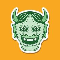 hand getrokken groene duivel gezicht vintage doodle illustratie voor tattoo stickers poster enz vector