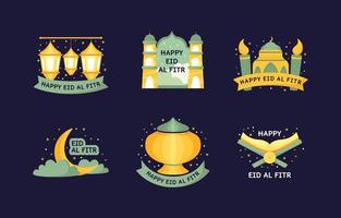 gelukkig eid al fitr labelsjabloon plat ontwerp vector