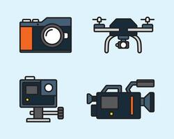 set van camera's vectorillustratie. collectie van moderne digitale camera in platte ontwerpstijl. professionele fotografie- en filmtools vector