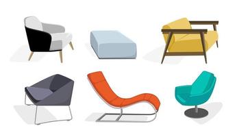 moderne interieur meubels fauteuils instellen vectorillustratie in vlakke stijl geïsoleerd vector