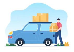 verhuizing naar huis of mensen die verhuizen met kartonnen verpakkingsdozen of spullen inpakken verhuizen naar nieuwe in platte cartoonillustratie vector