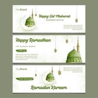 gelukkige eid mubarak, gelukkige ramadan, ramadan kareem, vier ramadan. handgetekende en aquarel banner vector