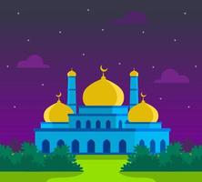 moskee bij nachtillustratie geschikt voor ramadan-ontwerp vector