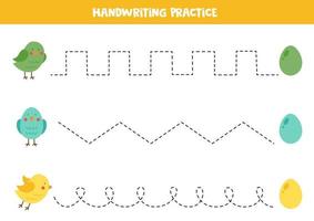 traceerlijnen voor kinderen. schattige vogels en eieren. Schrijf oefening. vector