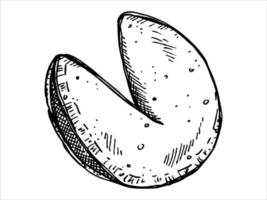 vector hand getekend chinese gelukskoekje geïsoleerd op een witte achtergrond. voedsel illustratie. knapperig koekje met een blanco vel papier erin. voor print, web, ontwerp, decor, logo.