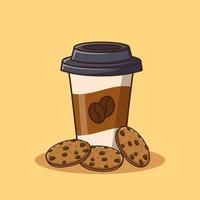 cartoon een kopje koffie en koekjes, cartoon vectorillustratie, cartoon clipart vector