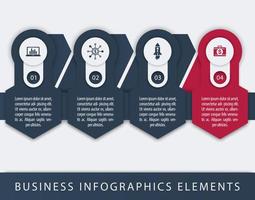 bedrijf, financiële infographics-elementen, 1, 2, 3, 4, stappen, tijdlijn, blauwe en rode sjabloon vector