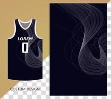 basketbal jersey patroon ontwerpsjabloon. donker blauwe abstracte achtergrond met witte lijn kunst golven met geluidsgolf technologie concept. ontwerp voor stoffenpatroon vector