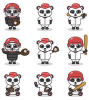 vectorillustratie van schattige panda met honkbal kostuum. set schattige panda-personages. vector