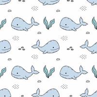 naadloos patroon met schattige walvis in zee. eindeloos behang in de kinderkamer. bedrukking op stof en inpakpapier. vector