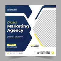 digitaal marketingbureau social media postontwerp, blauwe en gele kleurencombinatie vector