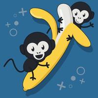 schattige kleine aap met grote banaan vectorillustratie vector