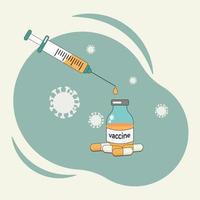 coronavaccin, spuit en pillen vectorillustratie vector