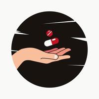 capsule en tablet in hand pictogram vectorillustratie. gezondheidszorg en medisch concept vector