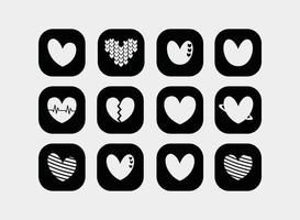 silhouet hart pictogrammenset in zwart vierkant - liefde logo pictogram teken vector