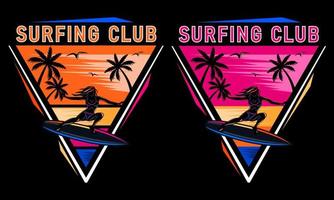 zonsondergang strand vrouw op surfplank silhouet print shirt