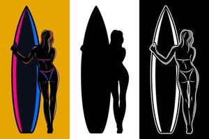 vrouw in zwembroek met surfplank achteraanzicht geïsoleerde vector
