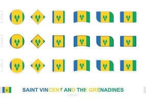 sint vincent en de grenadines vlaggenset, eenvoudige vlaggen van sint vincent en de grenadines met drie verschillende effecten. vector