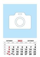 oktober 2022 kalenderplanner a3 formaat met plaats voor je foto. vector