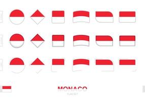 monaco vlaggenset, eenvoudige vlaggen van monaco met drie verschillende effecten. vector