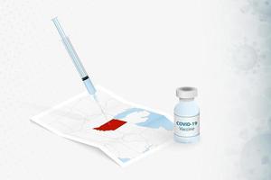 indiana-vaccinatie, injectie met covid-19-vaccin op de kaart van indiana. vector