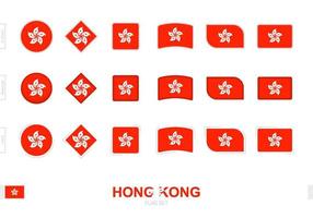 hong kong vlag set, eenvoudige vlaggen van hong kong met drie verschillende effecten. vector