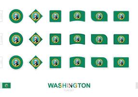 Washington vlaggenset, eenvoudige vlaggen van Washington met drie verschillende effecten. vector