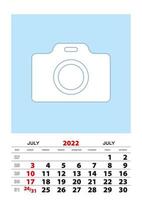 juli 2022 kalenderplanner a3 formaat met plaats voor je foto. vector