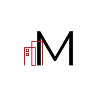 letter m met gebouw decoratie vector logo ontwerpelement