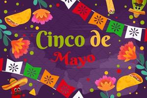 platte cinco de mayo met deeltjeselement achtergrond vector