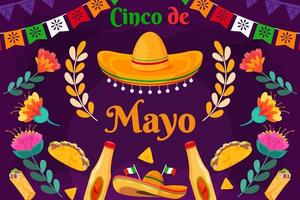 platte cinco de mayo mexicaanse festival vakantie achtergrond vector