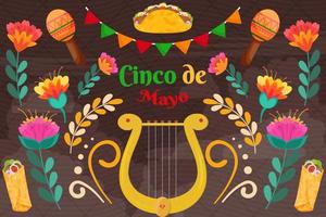 plat cinco de mayo mebackground plat cinco de mayo mexicaans festival met lier xican festival met lierachtergrond vector