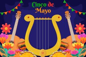 platte cinco de mayo mexicaanse festivalachtergrond vector