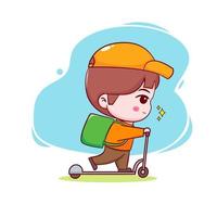 schattige cartoon van levering man rijden scooter.hand getrokken chibi karakter geïsoleerde achtergrond. vector