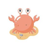 schattige krab op het strand. vectorillustratie in cartoon-stijl. voor kaarten, posters, banners, boeken, bedrukking op de verpakking, bedrukking op kleding, stof, behang, textiel of servies. vector