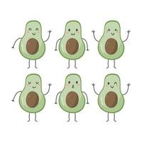 set van schattige avocado stripfiguren vector