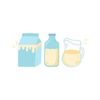 melk in pot, fles, glas en kartonnen verpakking vector