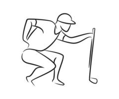 handgetekende golfspeler lijn illustratie vector