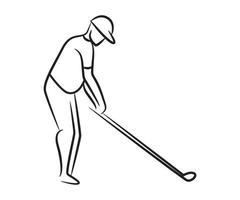 handgetekende golfspeler lijn illustratie vector