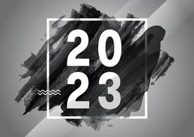 aquarel 2023 nummer op zwarte abstracte kleur penseelstreken achtergrond. gelukkig 2023 nieuwjaar kleurrijke achtergrond vector