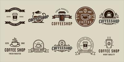 set van coffeeshop logo lijn kunst vector vintage illustratie sjabloon pictogram grafisch ontwerp. bundelverzameling van verschillende drank- of dranktekens of symbolen voor café of zakenrestaurant met badge