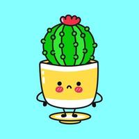 leuk grappig cactuskarakter. vector hand getekend cartoon kawaii karakter illustratie pictogram. geïsoleerd op blauwe achtergrond